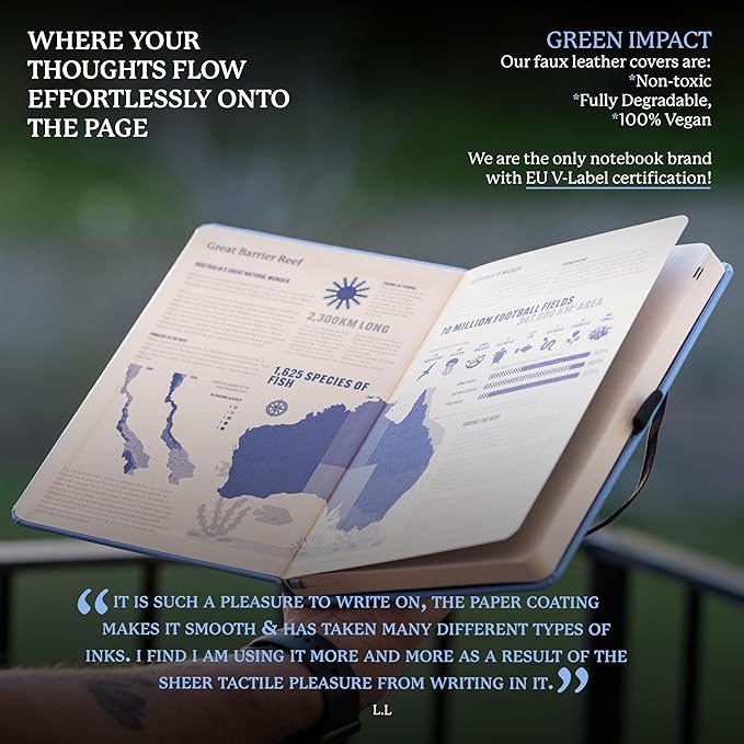 Dingbats* Earth Dotted Writing Journal Notebook A5 - Vegan Leather Hardcover - Ideal for Work, Travel - Pocket, Elastic Closure & Bookmark