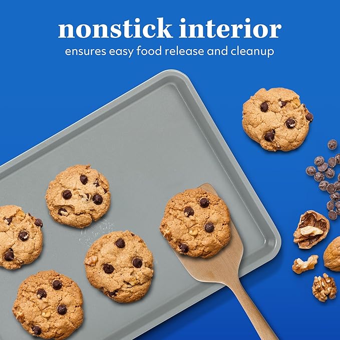 Sur La Table Kitchen Essential Carbon Steel Baking Pans Bakeware Set W/Premium PFOA, PFAS, PTFE Free Grey Non stick - Linen White Exterior