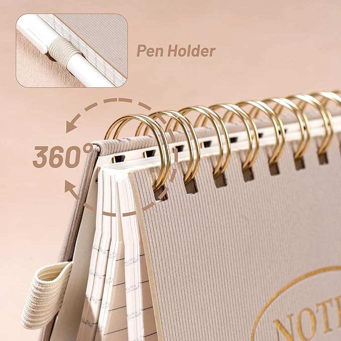 Yoment Top Spiral Notebook 240 Pages Leather Steno Pads 6x9 Top Bound Spiral Notepad 100 GSM College Ruled Notebook Left Handed Notebooks for Work School Office, Beige