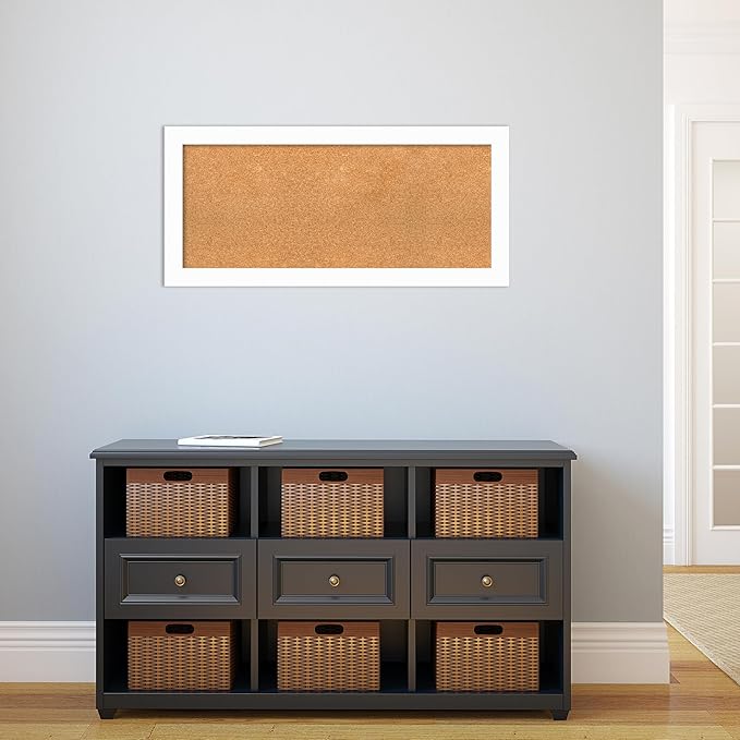 Amanti Art Natural Cork Board for Wall, 17x37 Vision Board with White Frame, Medium Corkboard Office Decor for Home Organization, Casual Corkboard Pinboard to Display Items for Home Organization in