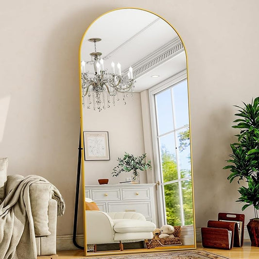 Arched Gold Full Length Mirror, 68"X22"Large Floor Mirror with Stand,Hanging or Leaning Full Body Mirror with Aluminum for Living Room and Bedroom