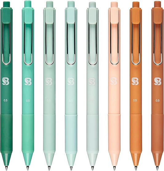 BLIEVE - Gel Pens Black Ink, Matte Finish, Smooth Writing, No Bleed - For Journaling, Bible Notes, Drawing - Cute School Supplies, 8 Pack (Terracotta, Black Ink)