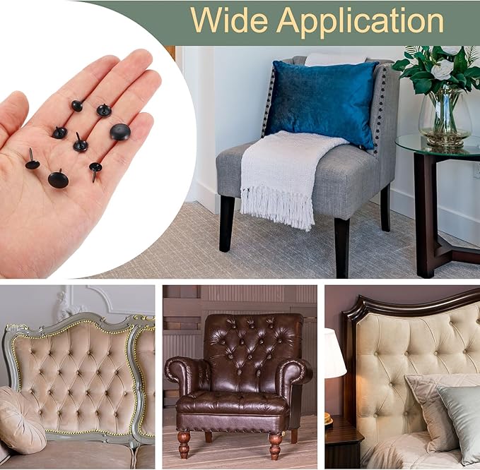 uxcell 50 Pcs Upholstery Tacks, 9 x 13mm Round Head Upholstery Nails Pins Vintage Decorative Furniture Tacks for Chairs Sofas Beds DIY Project, Black