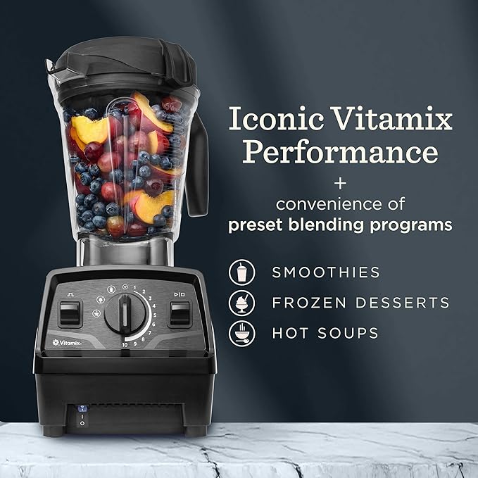 Vitamix Explorian with Programs, Three Blending Programs, Professional-Grade Blender for Smoothies and More, Self-Cleaning Kitchen Appliance, 64 Oz Container, Black (Renewed Premium)