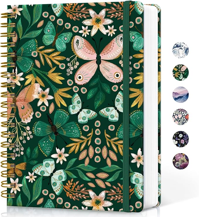 Lined Spiral Notebook Journal for Work, 300 Pages Thick B5 (7.1"x10") College Ruled Journal for Women & Writing, Hardcover Notebook for Note Taking, Perfect for Office Home School, Butterfly