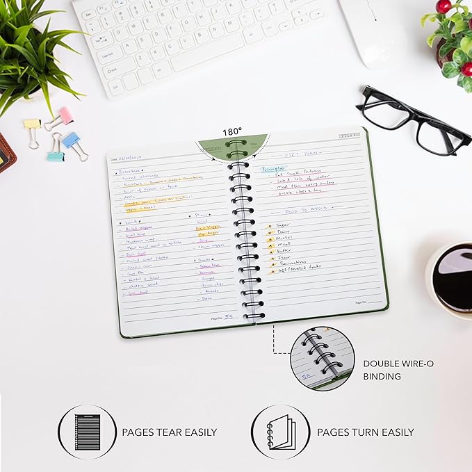 Lined Spiral Notebook Journal For Women & Men - A5 Notebook 170 Pages, Hardcover Journals for Writing & Note Taking, College Ruled Notebook for Work - Green