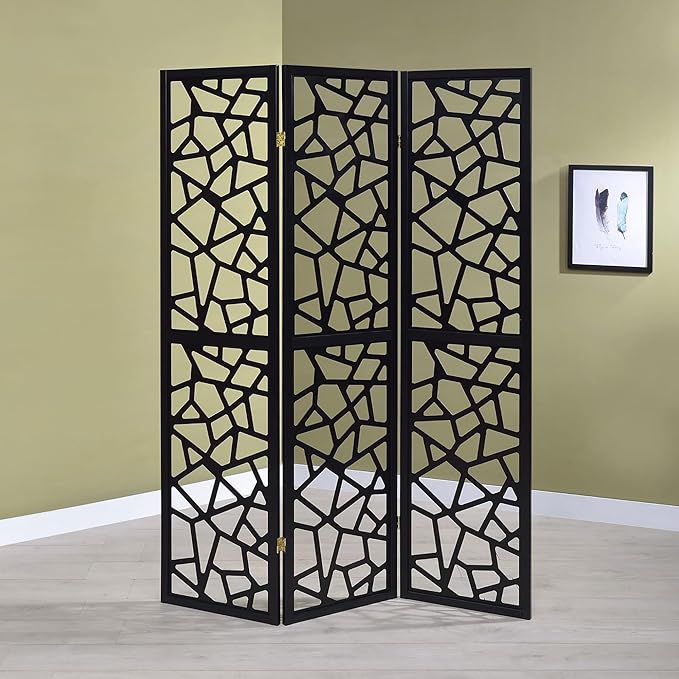 NicBex Room Divider 3 Panel Room Dividers with Complex Pattern Designs Partition Room Dividers and Folding Privacy Screens Wall Divider for Home, Office, Room Separation,52"W x 0.75"D x 70.25"H, Black