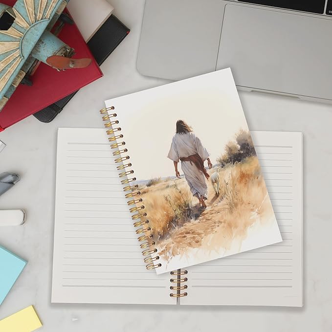 Qabliqo Jesus and Lamb Christian Spiral Notebooks, Rustic Retro Jesus Journals for Writing, Christian Gifts for Women Men, Prayer Journal, Religious Notebook for Note Taking, 5.5x8.3 Inch