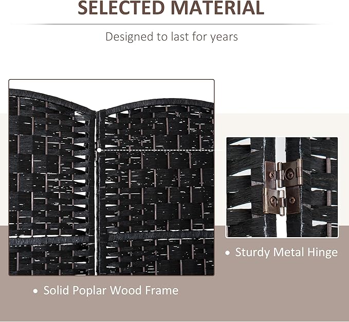 NicBex Room Divider 4 Panel Room Dividers with Woven Rattan Design Partition Room Dividers and Folding Privacy Screens 6 FT Wall Divider for Office, Room Separation,70.75"W x 0.75"D x 70.75"H, Black
