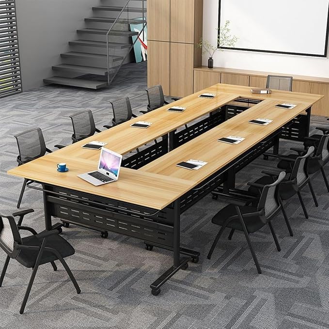 Foldable Conference Table, Folding Conference Room Table with Wheels, Flip Top Mobile Training Table, Rolling Seminar Meeting Table for Office Training Room Classroom (2pack 55.1in)
