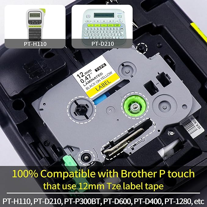 3P Ptouch TZe Yellow Tape 12mm Replacement for Brother Label Tape Yellow TZe-631 12mm 0.47" Laminated,Compatible with Brother Ptouch Label Maker PT-D210 PT-H100 PT-D600 PTD400