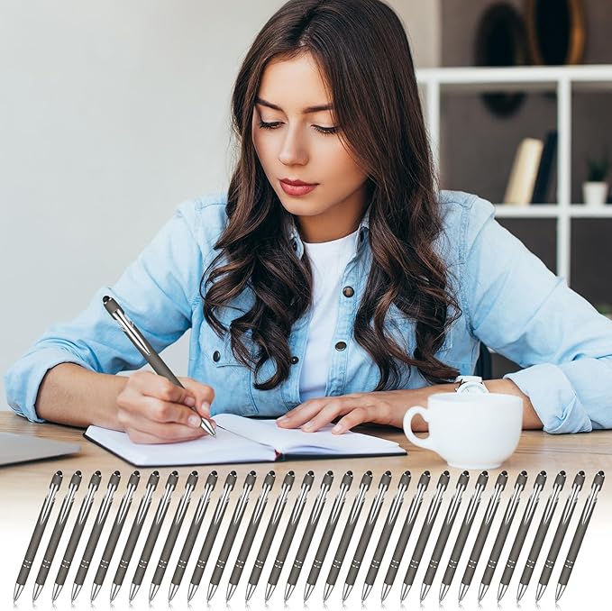 Zonon 38 Pieces Rubberized Ballpoint Pen with Stylus Tip Stylish Metal Pen Capacitive Styli with Soft Rubberized Grip, Black Ink for Most Devices(Gray)