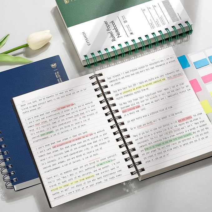 EMSHOI A5 Spiral Notebook College Ruled Lined Journal, Small 5.7" X 8.22", 300 Pages/150 Sheets, 100gsm Thick Paper, Waterproof Hardcover, for Office School Women Men Work Writing Notes, Coffee