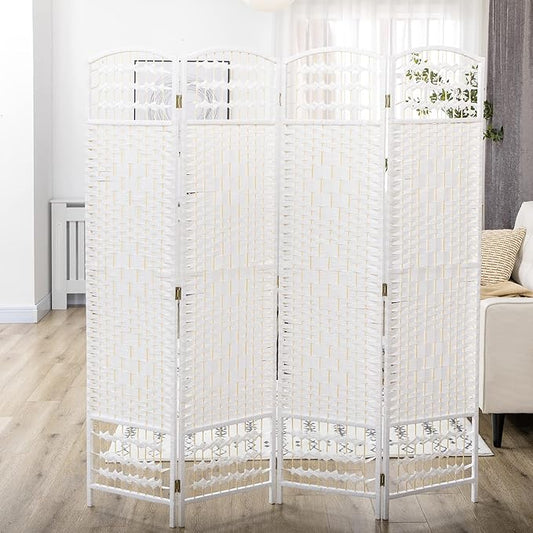 NicBex Room Divider 4 Panel Room Dividers with Woven Paper Design Partition Room Dividers and Folding Privacy Screens 5.6 FT Wall Divider for Office, Room Separation,63.6" W x 0.5" D x 67" H, White