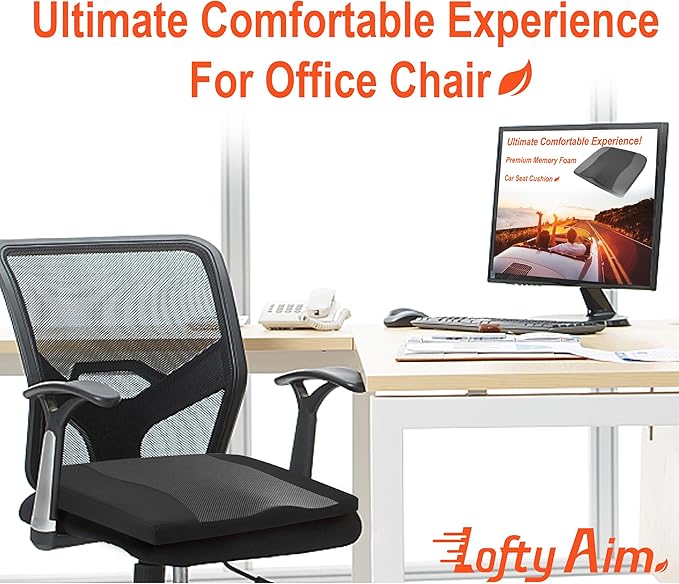 Car Seat Cushion, Comfort Memory Foam Car Cushions for Driving - Sciatica & Lower Back Pain Relief, Driver Seat Pillow for Auto, Office Chair, Wheelchair - Obsidian Speck Black