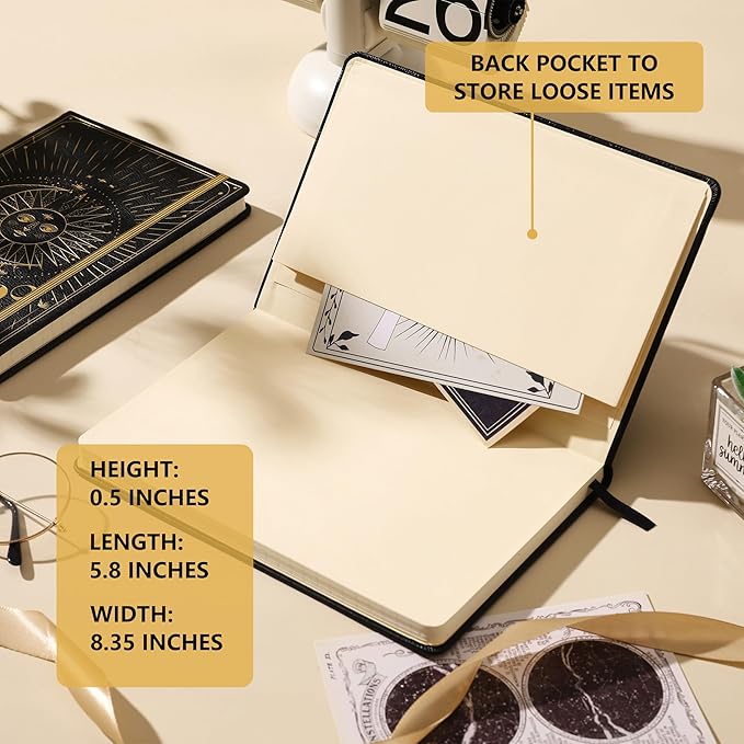 Artfan Ruled Notebook/Journal – Premium Thick Paper Faux Leather Classic Writing Notebook with Pocket + Page Dividers Gifts, Banded, Large, 144 Pages, Hard Cover, Lined (5.8 x 8.4) - Sun and Moon