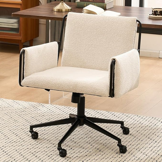 Kidol & Shellder Office Desk Chair Set of 3 with Arm, Swivel Adjustable Height with Wheels Comfortable Wide Seat for Home Office, Bedroom, Makeup Room, Beige