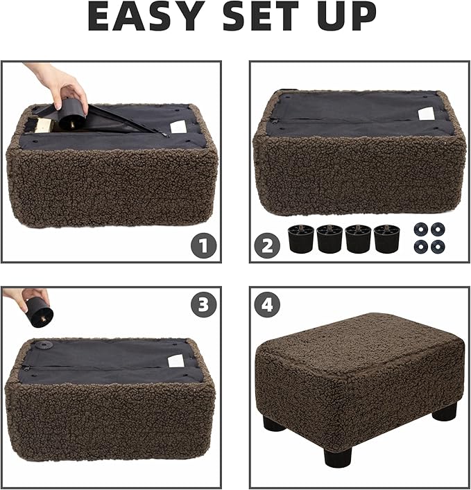 CAROLMADE Small Foot Stool Ottoman Footstool with Legs Under Desk Footrest for Living Room Bedroom and Office, Soft Brown