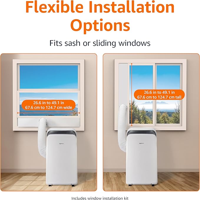 Amazon Basics 3-In-1 Portable Air Conditioner, 10000 BTU (ASHRAE), Cools Up to 450 Sqf, Portable AC with Cool/Dry (Dehumidifier)/Fan-Only Functions, Auto Mode, Sleep Mode, Timer, White