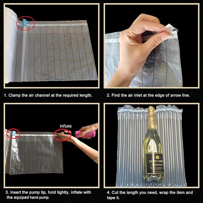 Bubble Cushioning Wrap Roll for Packing 12"x328' Inflatable Bottle Shipping Package Large Air Pillows for Shipping & Moving Heavy Duty Space-saving Packing Material for Fragile Items, 55um