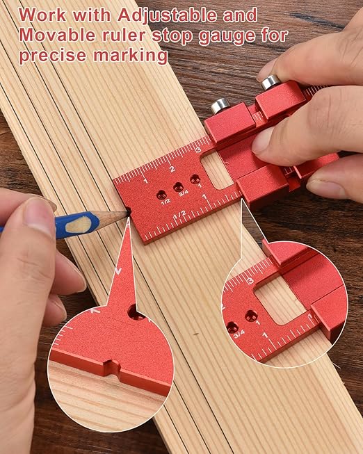 Woodworking Ruler Precision Pocket Rule - BOXmime 12,8,6 Inch Metal Slide Stop Marking Ruler Metric Inch Measuring Wood Working Scribing Rulers - Engineers Woodwork Adjustable Sliding Ruler