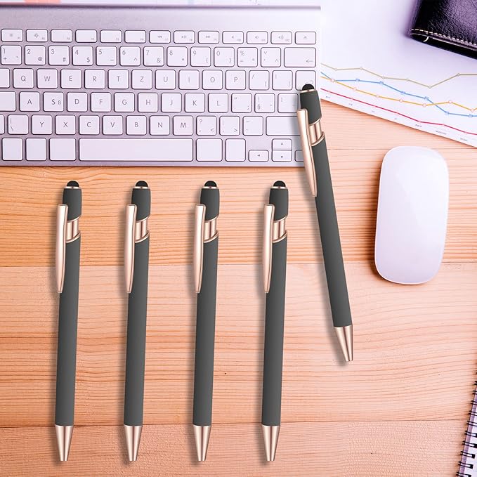 8 Pcs Blue Ink Ballpoint Pen with Stylus Tip 2 in 1 Stylus Ballpoint Pen Metal Pens Stylus Pen for Touch Screens School Office Coworkers (Gray Rose Gold)