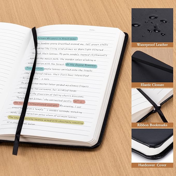 deli 6-Pack Black Lined Journal Notebook, 160 Pages Hardcover Writing Notebook, A5 (5.5"x8.2") College Ruled Notebook for Office, School, Work Notes