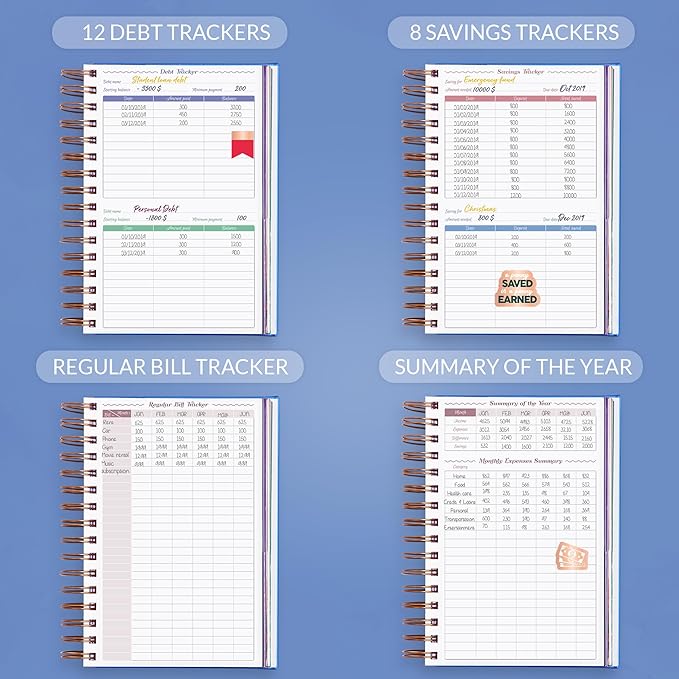 GoGirl Budget Planner & Monthly Bill Organizer – Monthly Financial Book with Pockets. Expense Tracker Notebook Journal, Compact (Blue)