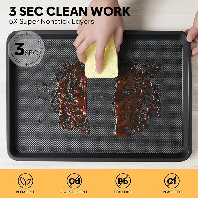 4 Pack Baking Sheet Pan Set Non Stick, Carbon Steel Cookie Sheets for Baking with Wire Rack, Cooling Racks for Cooking and Baking, Thicker Ceramic Half/Quarter/Jelly Roll Baking Trays for Oven