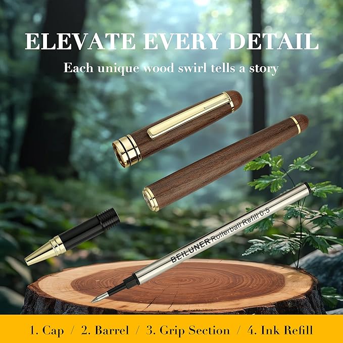 BEILUNER Luxury Walnut Ballpoint Pen Writing Set - Elegant Fancy Nice Gift Pen Set for Signature Executive Business Office Supplies - Gift Boxed with Extra Refills (Black)