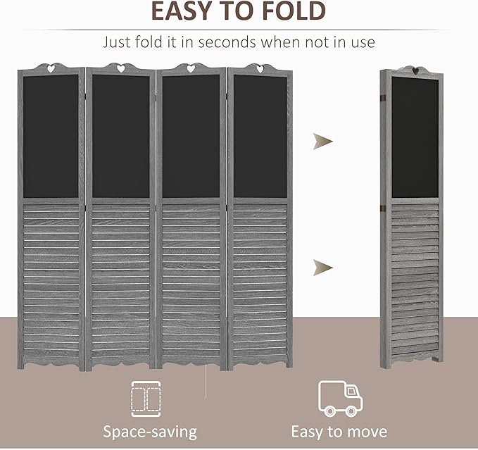 NicBex Room Divider 4 Panel Room Dividers with Black Boards Partition Room Dividers and Folding Privacy Screens 5.5 FT Wall Divider for Home, Office, Room Separation,63.75"W x 0.75"D x 67.75"H,Gray