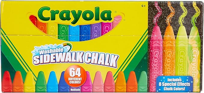 Crayola Ultimate Washable Chalk Collection (64ct), Bulk Outdoor Sidewalk Chalk for Kids, Anti-Roll Sticks, Recess Toys for Kids, Back to School Gifts