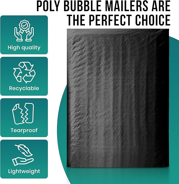 Levex - #2 8.5" x 12" [5 Pack] Black Poly Bubble Mailers, Padded Envelope Mailers, Packing Envelope & Mailing Bags for Shipping