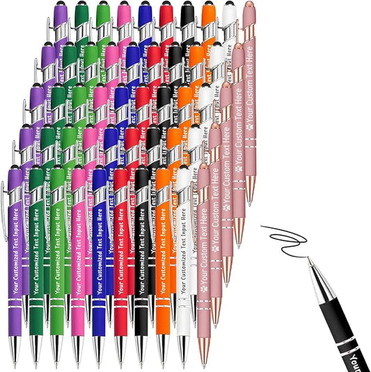 Up to 300 Pcs Personalized Ballpoint Pen Custom Pens Free Engraved Bulk with Name Logo Soft Black Ink Stylus with Touch Metal Office Gift for Anniversaries Graduations Birthdays