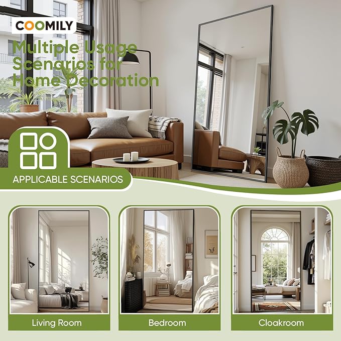 Full-Length Floor Mirror with Stand, 58"x18" Rectangle Style Full Body Standing Mirror for Bedroom, Living Room, Gym, Dorm - Shatter-Resistant & Easy Assembly, Black