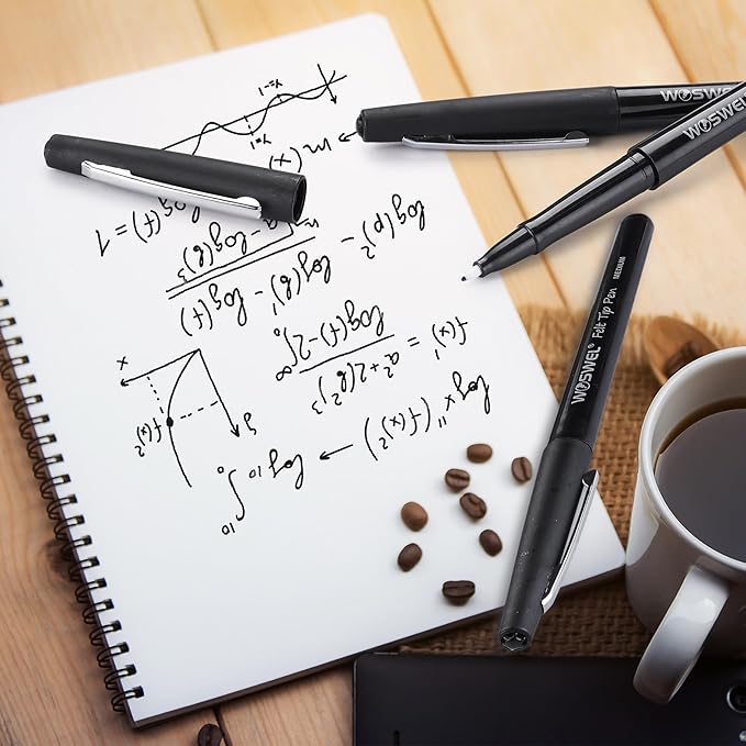 Black Felt Tip Pens, 32 Black Pens, 0.7mm Medium Point Felt Pens, Felt Tip Markers Pens for Journaling, Note Taking, Planner, Writing,Drawing.Perfect for Art Office and School Supplies