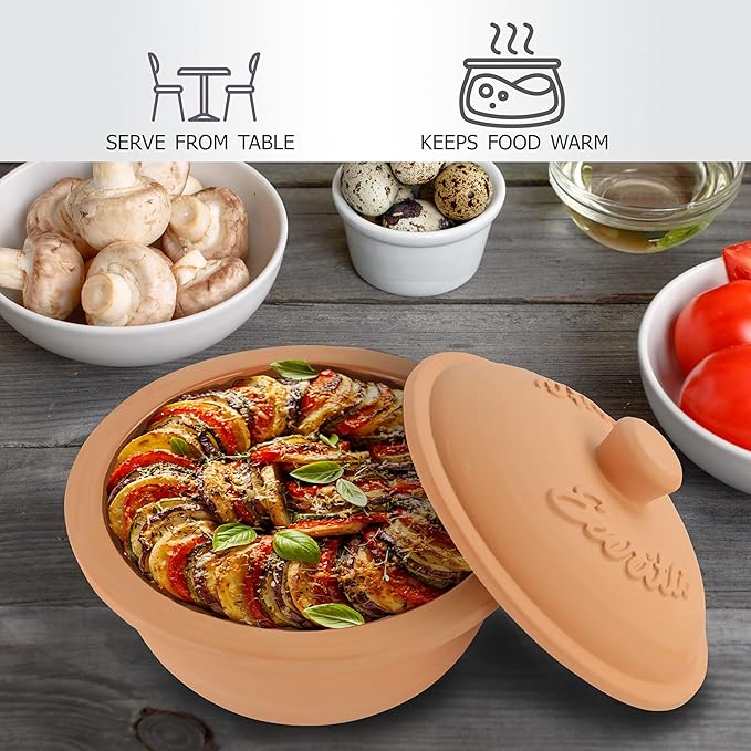 Reston Lloyd Eurita 2 Quart Terracotta Clay Dutch Oven – Natural, Lead‑& Cadmium‑Free, Oven & Microwave Safe, Rustic Slow-Cooker Pot for Sourdough Bread, Roasting & Casseroles, Healthy cooking