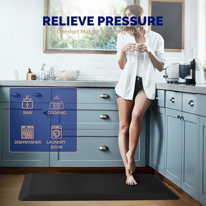 FEATOL 3 Packs Anti Fatigue Mats Thick Cushioned Standing Desk Mat Office, Ergonomic Kitchen Mats Set of 3, Memory Foam Comfort Floor Mat Padded Foam Rugs, Stain Resistant, Non-Slip (20" x 32", Black)