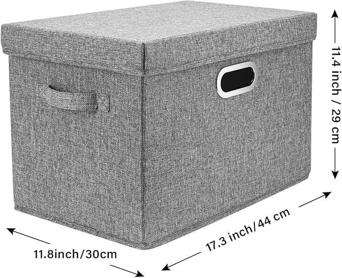 TYEERS Large Storage Bins with Lids, Collapsible, Washable, Fabric Storage Boxes for Organizing, 17.3x11.8x11.4 inches, 3 Pack, Gray