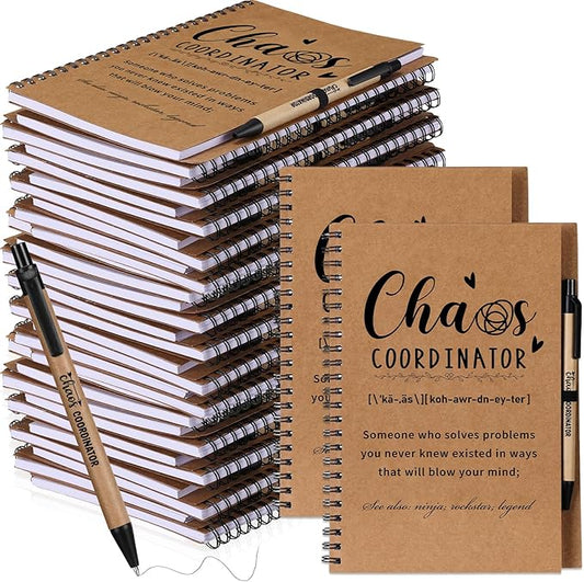 Nezyo 10 Sets Chaos Coordinator Gifts Employee Appreciation Week Notebook with Ballpoint Pen Spiral Notebook Teacher Appreciation Gifts Bulk for Women Men Journals Thank You Cowerker (Brown)