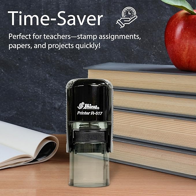 Shiny Sun Teacher Stamp, Round Self Inking Stamp for Classroom, Green Ink