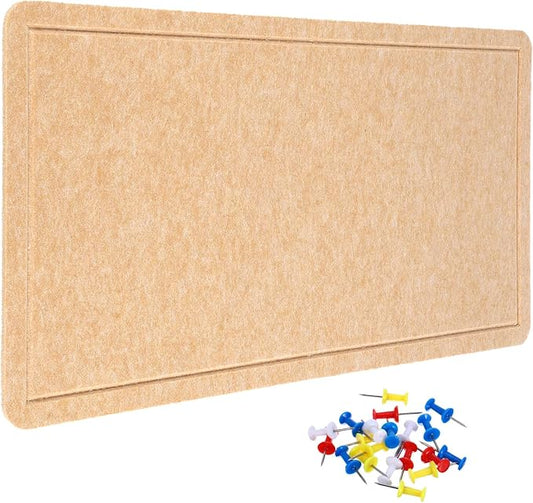 YOKIVE Felt Bulletin Board, 35 x 17.5 -Inch Foldable Decorative Pin Board Self Adhesive Felt Cork Board with 20 Pushpins, Great for Wall, Photo Display, Paste Note, Schedule(Beige Brown)