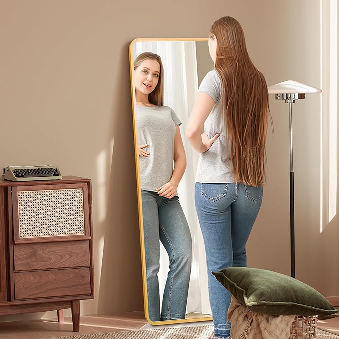 57"x20" Full Length Mirror Rectangle Body Dressing Floor Standing Mirrors for Bedroom & Cloakroom, Gold
