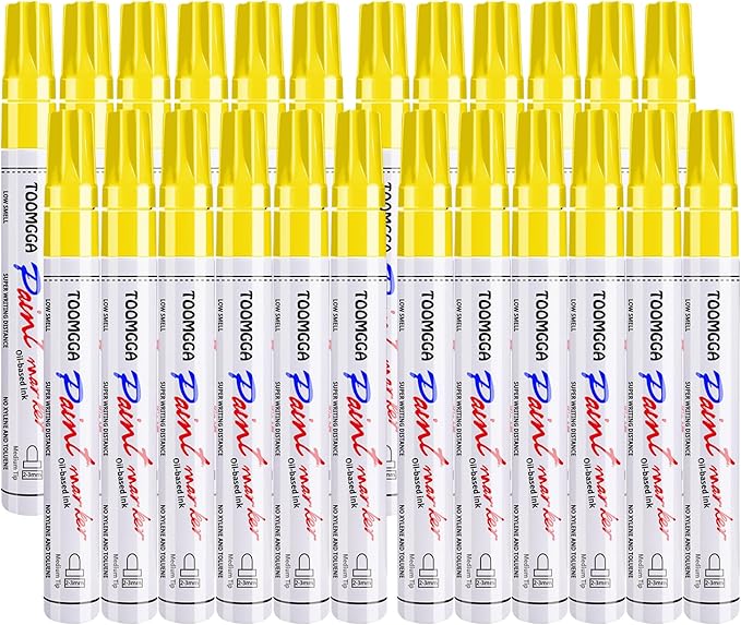 Yellow Paint Pens Permanent Paint Markers - 24 Pack Oil Based Marking Pens, Medium Point, Quick Drying and Waterproof for Rock Painting Car Tyre Metal, Plastic, Canvas, Wood, Glass