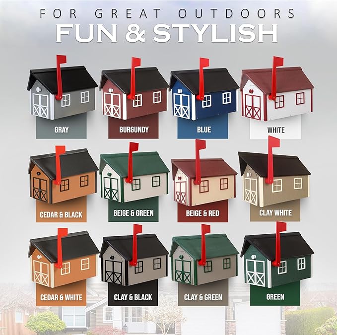 Peaceful Classics Poly Mailbox- Durable, Weather-Resistant Amish Craftsman Mailboxes for Outside Uses Like Front Yard and Road Side- Long-Lasting, Decorative, Modern Mailbox (Clay with White Trim)