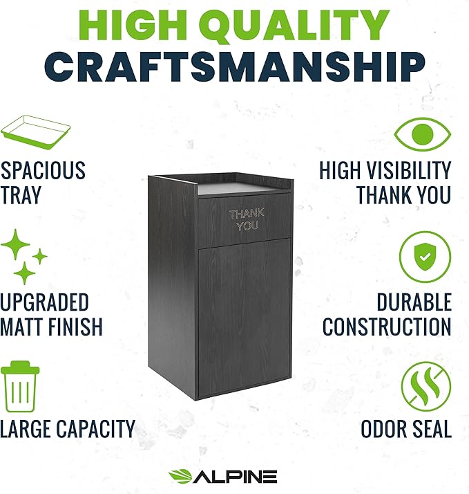 Alpine Restaurant Trash Can Cabinet - Commercial Trash Can 40 Gallon, Garbage Receptacle Indoor with Tray Holder for Restaurants, Cafeterias (Espresso Black)