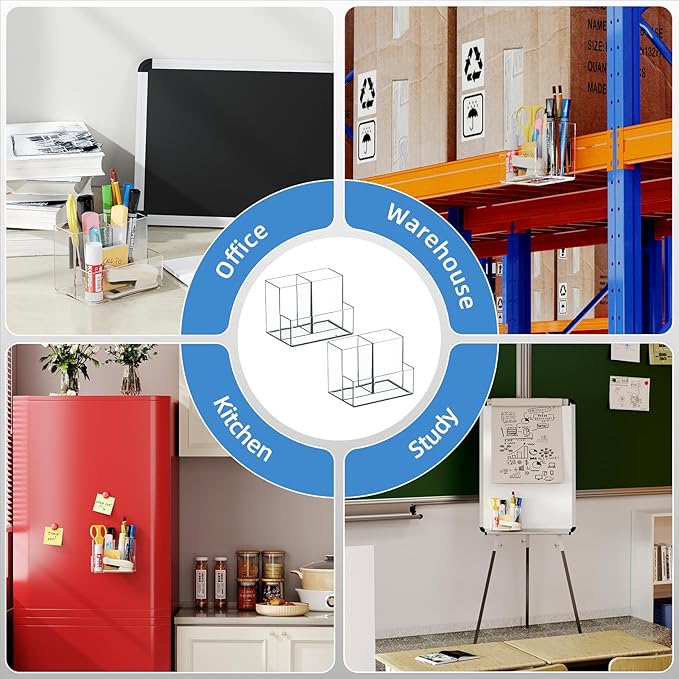 Marbrasse Acrylic Magnetic Pen Holder, 2 Pack Dry Erase Marker Holder, Magnetic Whiteboard Pencil Holders for Refrigerator, Locker, School and Office,Clear