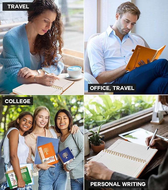 Spiral Notebook Journal for Women Men, 300 Numbered Lined Pages, College Ruled, A5 Hardcover Spiral Bound Notebook for School, Work, Note Taking Writing, Leather Spiral Journal Medium 5.9"x8.5"