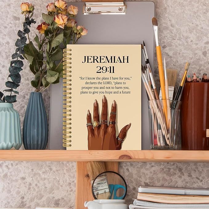 XPH Christian Spiral Notebook, Jeremiah 29:11 Bible Verse Journaling Notebooks for Note Taking, Religious Hardcover Journal for Writing 160 Pages 5.5 x 8.3 Inch, Christian Gifts for Black Women