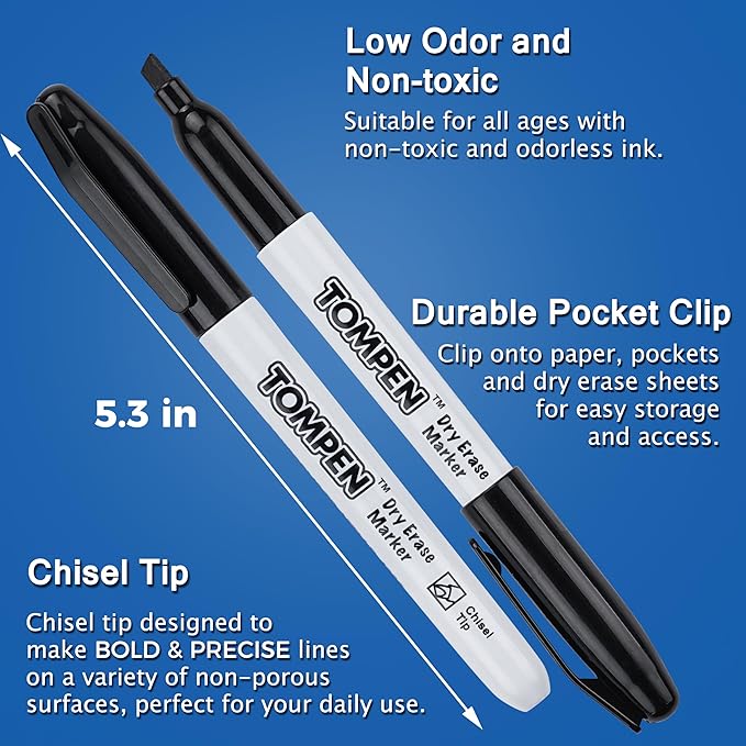 Dry Erase Markers Black,160 Bulk Pack Chisel Tip,Low Odor Quick-Drying Whiteboard Markers for Office Home School Writing Planning